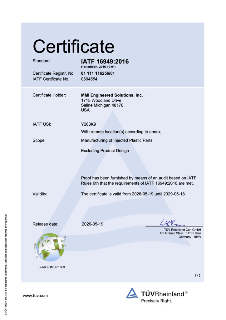 MMI IATF 16949 Certificate